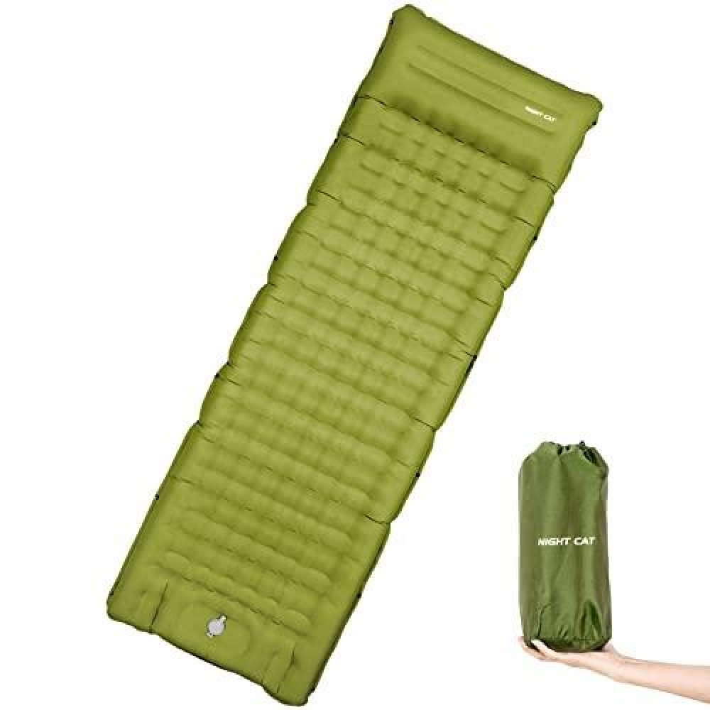 Night Cat Inflatable Sleeping Pads Mat Bed With Foot Pump Pillow For Camping Backpacking Hiking Ultra-Light Compact Comfortable Extendable 77