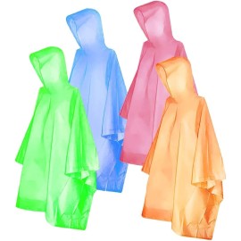 Fishoaky Ponchos For Kids, Disposable Rain Ponchos Multi-Colored Raincoat For Camping Hiking Traveling Backpacking For Boys Girls, 4 Pack