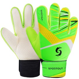 Sportout Kids Goalkeeper Gloves, Soccer Gloves With Double Wrist Protection And Non-Slip Wear Resistant Latex Material To Prevent Injuries (Green, Size 7 Suitable For 12 To 14 Years Old)