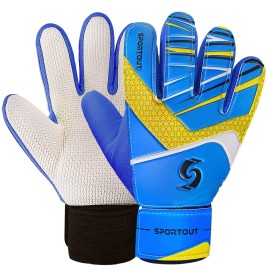 Sportout Kids Goalkeeper Gloves, Soccer Gloves With Double Wrist Protection And Non-Slip Wear Resistant Latex Material To Prevent Injuries (Blue, Size 6 Suitable For 8 To 12 Years Old)