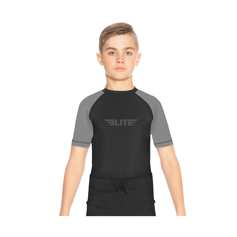 Elite Sports Rash Guards For Boys And Girls, Short Sleeve Compression Bjj Kids And Youth Rash Guard (Gray, Large)