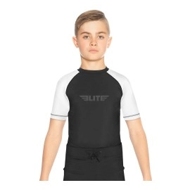 Elite Sports Rash Guards For Boys And Girls, Short Sleeve Compression Bjj Kids And Youth Rash Guard (White,Medium)