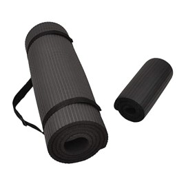 Balancefrom All Purpose 1/2-Inch Extra Thick High Density Anti-Tear Exercise Yoga Mat And Knee Pad With Carrying Strap, Black