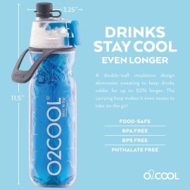 O2COOL Mist 'N Sip Misting Water Bottle 2-in-1 Mist And Sip Function With No Leak Pull Top Spout (Crackle Blue)