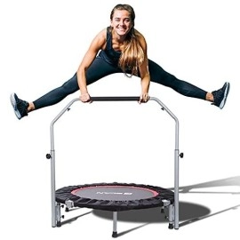 Bcan 40 Foldable Mini Trampoline, Fitness Rebounder With Adjustable Foam Handle, Exercise Trampoline For Adults Indoor/Garden Workout Max Load 330Lbs