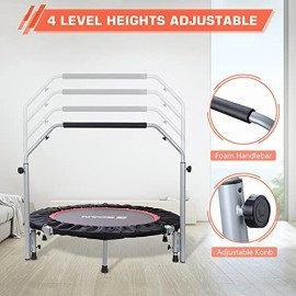Bcan 40 Foldable Mini Trampoline, Fitness Rebounder With Adjustable Foam Handle, Exercise Trampoline For Adults Indoor/Garden Workout Max Load 330Lbs