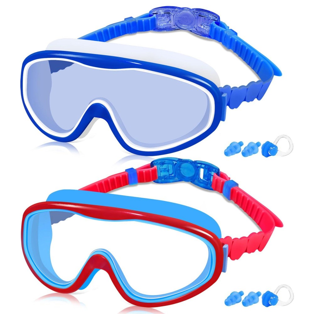 Cooloo Kids Swim Goggles For Age 3-15, 2 Pack Kids Goggles For Swimming With Nose Cover, No Leaking, Anti-Fog, Waterproof