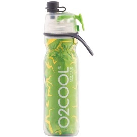 O2COOL Mist 'N Sip Misting Water Bottle 2-in-1 Mist And Sip Function With No Leak Pull Top Spout (Crackle Green)