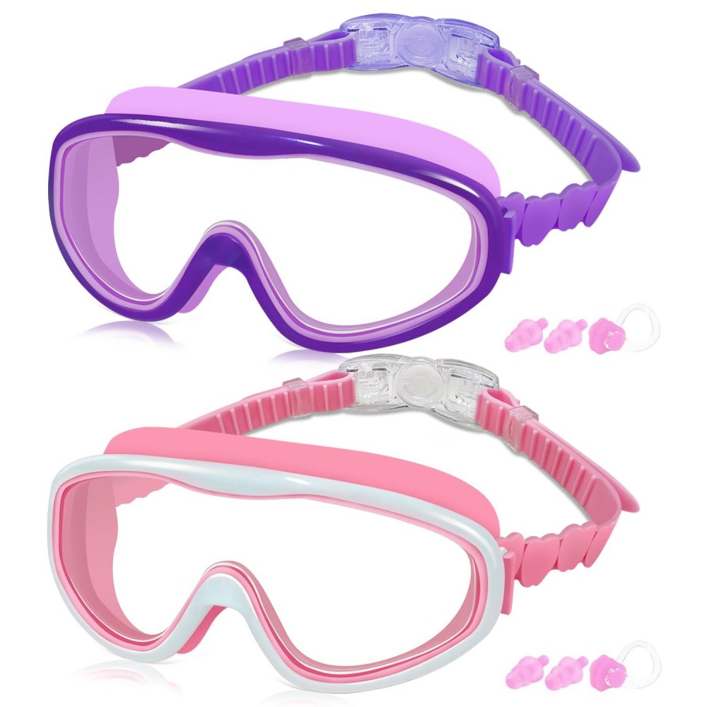 Cooloo Kids Swim Goggles For Age 3-15, 2 Pack Kids Goggles For Swimming With Nose Cover, No Leaking, Anti-Fog, Waterproof