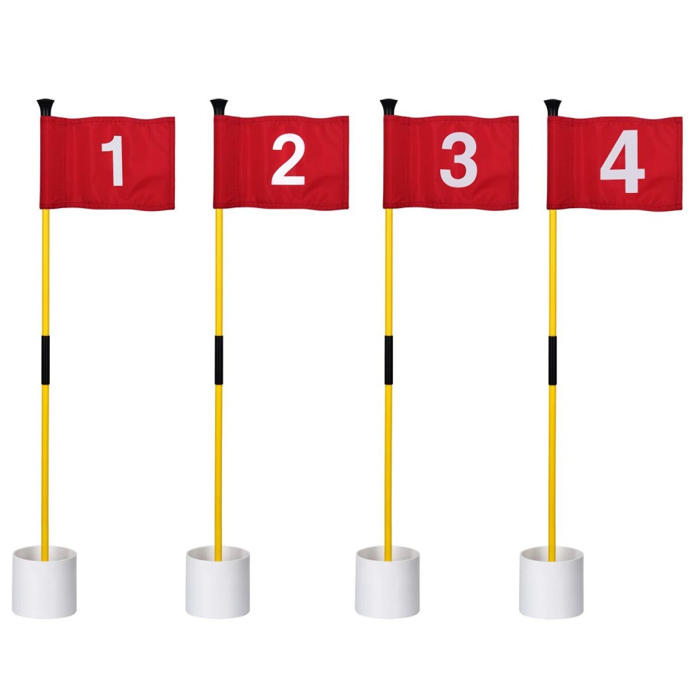Kingtop Miniature Golf Flagstick, Practice Putting Green Flags For Yard, Golf Pin Flag Hole Cup Set, Portable 2-Section Design, 3Ft Flagpole, Indoor Outdoor, Red Flag Numbered #1 2 3 4, 4-Pack