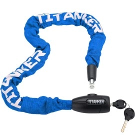 Titanker Bike Chain Lock, 3.3 Feet Security Anti-Theft Bike Lock Chain With Keys Bicycle Chain Lock Bike Locks For Bike, Motorcycle, Bicycle, Door, Gate, Fence, Grill (8Mm Thick Chain, Blue)