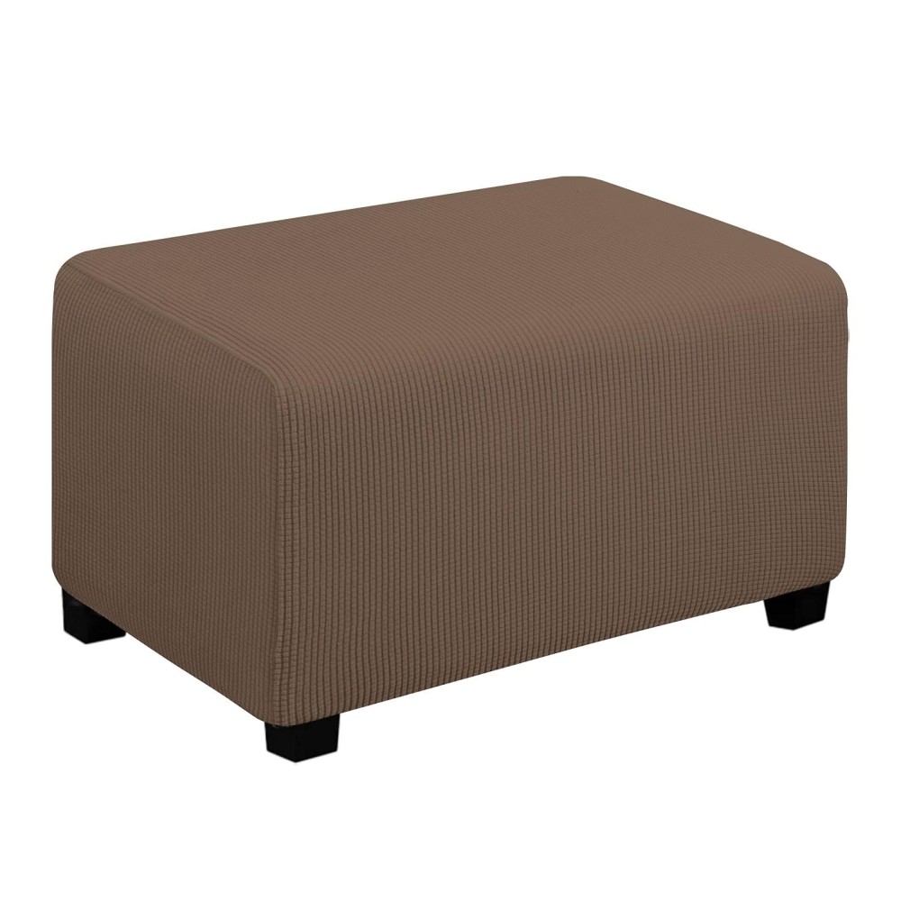 Easy-Going Stretch Ottoman Cover Folding Storage Stool Furniture Protector Soft Rectangle Slipcover With Elastic Bottom(Ottoman Small,Brown)