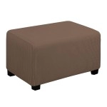 Easy-Going Stretch Ottoman Cover Folding Storage Stool Furniture Protector Soft Rectangle Slipcover With Elastic Bottom(Ottoman Small,Brown)