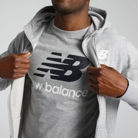 New Balance Mens NB Essentials Stacked Logo Short Sleeve, Athletic grey , Medium