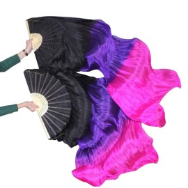 KIKIGOAL 1 Pair(Left+Right) Women Real Silk Belly Dance Fan Veil, Length 180cm Width 90cm (Gradual Pink)