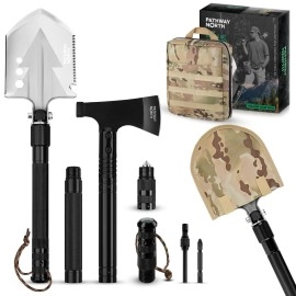 Pathway North Survival Shovel And Camping Axe - Stainless Steel Tactical, Survival Multi-Tool And Survival Hatchet Equipment For Outdoor Hiking Camping Gear, Hunting, Backpacking Emergency Kit(Black)