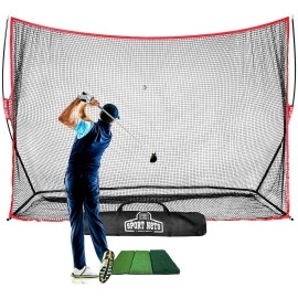 Heavy Duty Golf Net With Hitting Mat Perfect For Indoor Or Backyard Golf Driving Range Practice - Golf Hitting Nets Has A Huge 10X7 Hitting Area - Perfect Golf Training Equipment For Any Golfer