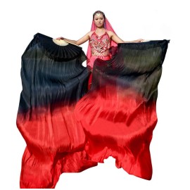 KIKIGOAL 1 Pair(Left+Right) Women Real Silk Belly Dance Fan Veil, Length 180cm Width 90cm (Gradual red)