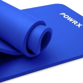 Powrx Exercise Yoga Mat - Non-Slip Workout Mat With Carrying Strap And Bag - Thick Gym Mat For Men And Women - Versatile Sport Mats Ideal For Yoga, Pilates, Gymnastics And More - Dark Bue