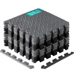Yes4All Interlocking Foam Tiles, Non-Slip Foam Floor Tiles For Home Gym- Black And Gray, 16 Tiles 12