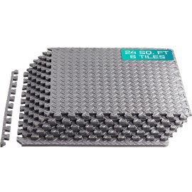 Yes4All Interlocking Floor Mats - Foam, Gym Floor Mats With Eva Interlocking Tiles (24 Square Feet - Gray - 6 Tiles)