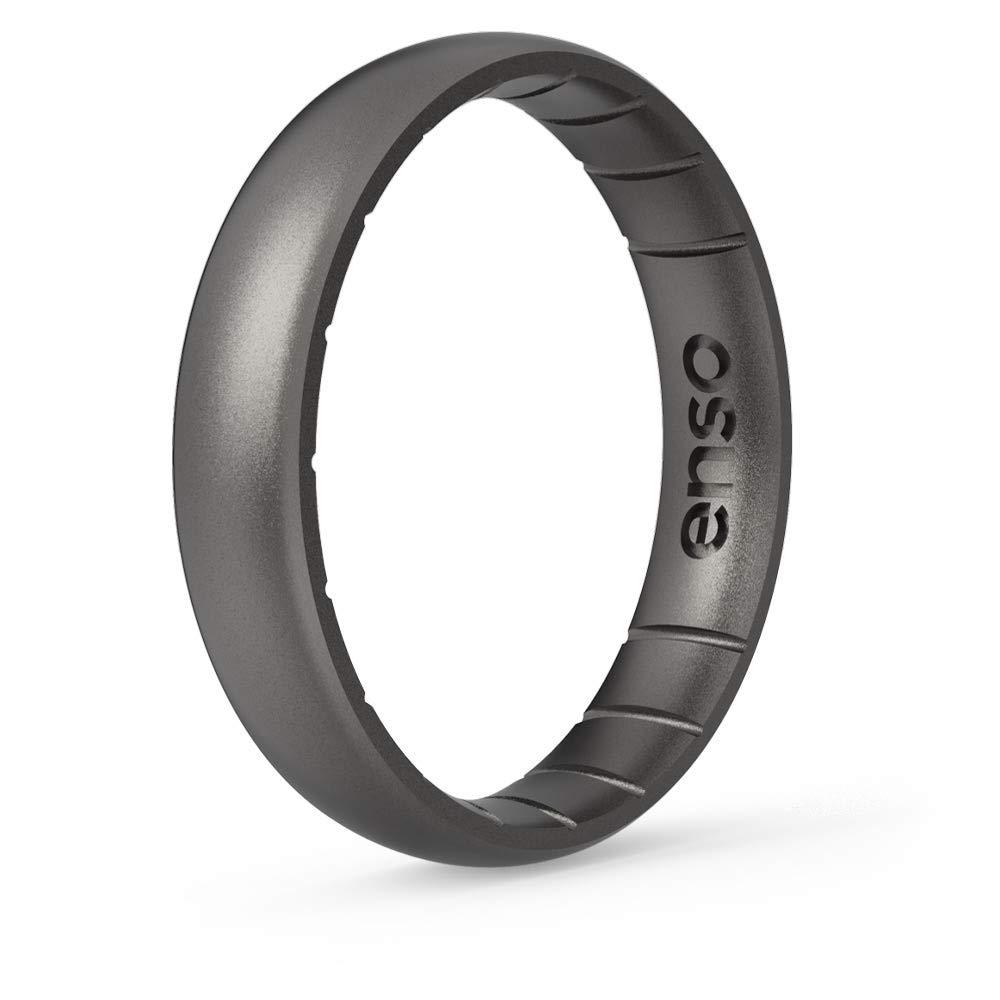 Enso Rings Thin Elements Silicone Ring Infused With Precious Elements - Stackable Wedding Engagement Band - 43Mm Wide, 175Mm Thick (Platinum, 5)