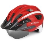 Victgoal Bike Helmet For Men Women With Led Light Detachable Magnetic Goggles Removable Sun Visor Mountain Road Bicycle Helmets Adjustable Size Adult Cycling Helmets (L: 57-61 Cm, Red)