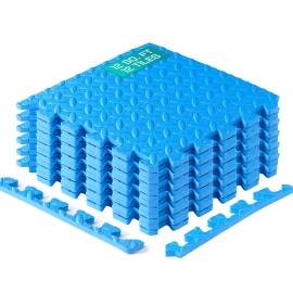 Yes4All Interlocking Floor Mats With Border - Foam, Gym Floor Mats With Eva Interlocking Tiles (12 Square Feet - Blue - 12 Tiles)