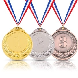 Hilitchi Gold Silver Bronze Award Medals With Ribbon Winner Awards Olympic Style For Kids School Sports Meeting Sports Events Or Celebration Souvenir (Ears Of Wheat Logo-3Pcs)