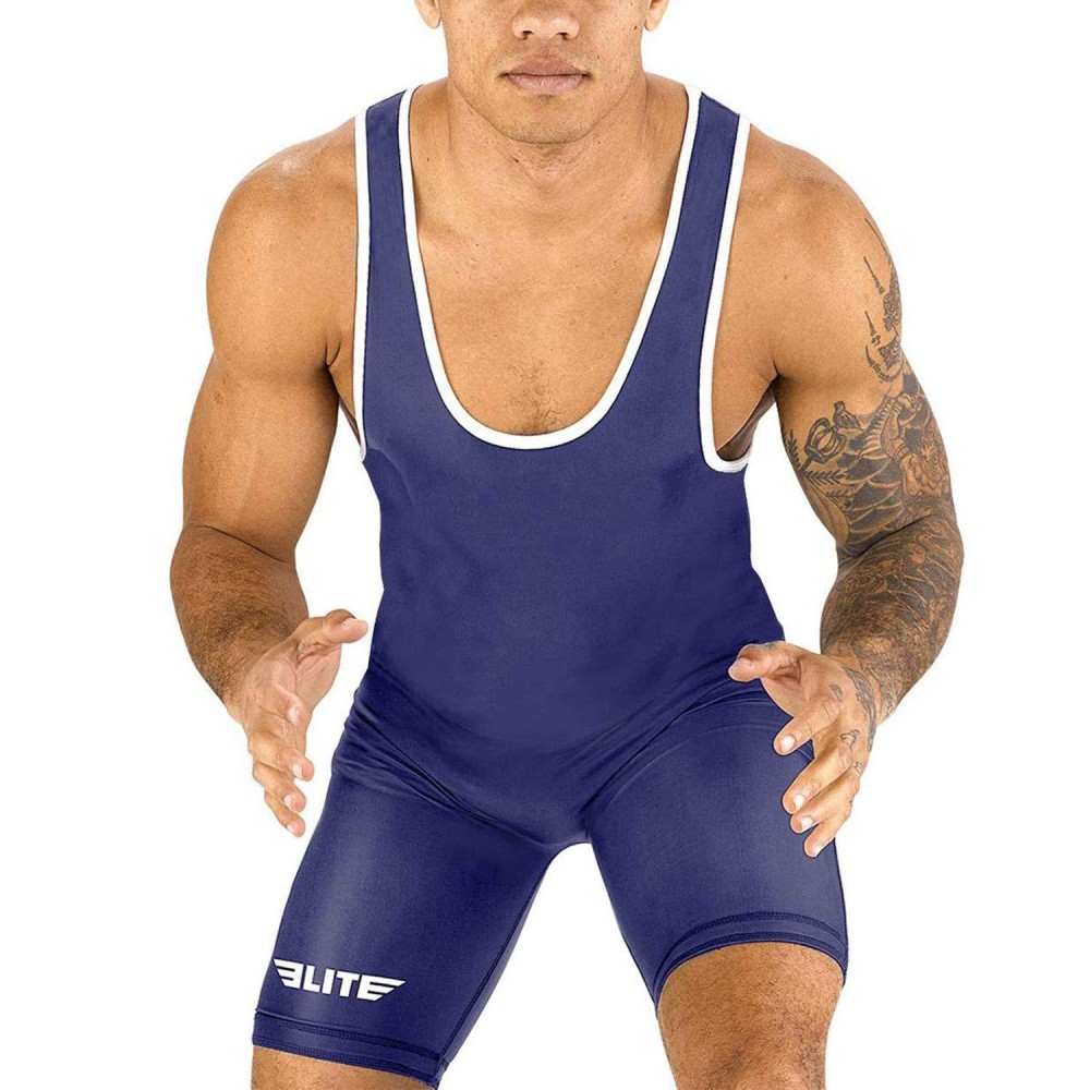 Elite Sports Mens Wrestling Singlets, Standard Singlet For Men Wrestling Uniform (Navy, Medium)