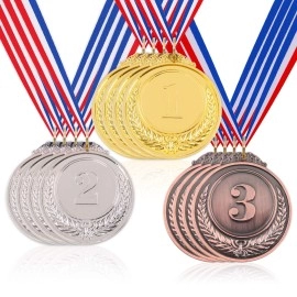 Hilitchi Gold Silver Bronze Award Medals With Ribbon Winner Awards Olympic Style For Kids School Sports Meeting Sports Events Or Celebration Souvenir (Ears Of Wheat Logo-12Pcs)