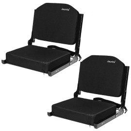 Jauntis Stadium Seats For Bleachers, Bleacher Seats With Ultra Padded Comfy Foam Backs And Cushion, Wide Portable Stadium Chairs With Back Support And Shoulder Strap, 2 Pack, Black
