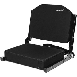 Jauntis Stadium Seats For Bleachers With Ultra Padded Comfy Foam Cushion, Wide Portable Stadium Chairs With Back Support And Shoulder Strap, 1 Pack, Black