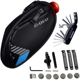 Daway Bike Repair Kit With Taillight - A36 Waterproof Bicycle Saddle Bag, 16 In 1 Multi Tool, Glueless Tire Tube Patches, Tire Levers Included, Practical Cycling Under Seat Pack Set