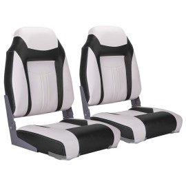 Northcaptain S1 Deluxe High Back Folding Boat Seat,Stainless Steel Screws Included,Whiteblack(2 Seats)