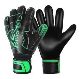 Goalie Gloves For Youth & Adult, Goalkeeper Gloves Kids With Finger Support, Black Latex Soccer Gloves For Men And Women, Junior Keeper Football Gloves For Training And Match, Size 8