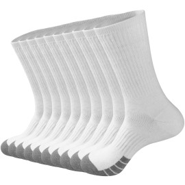Gkx Mens 10 Pairs Cotton Athletic Moisture Control Heavy Duty Work Boot Cushion Crew Socks(White 10P)