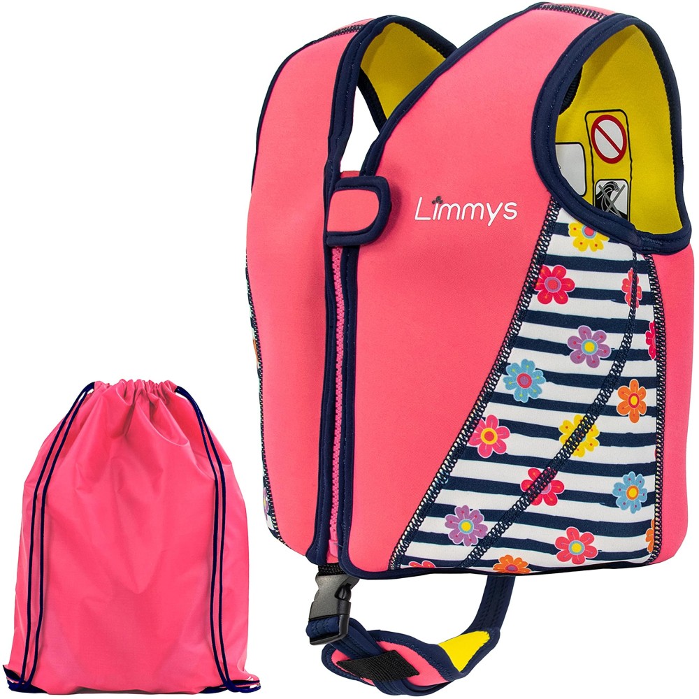 Limmys Premium Neoprene Swim Vest For Children - Ideal Buoyancy Swimming Aid For Boys And Girls, Toddlers - Modern Design Swim Jacket - Drawstring Bag Included (Pink, Large Blue)