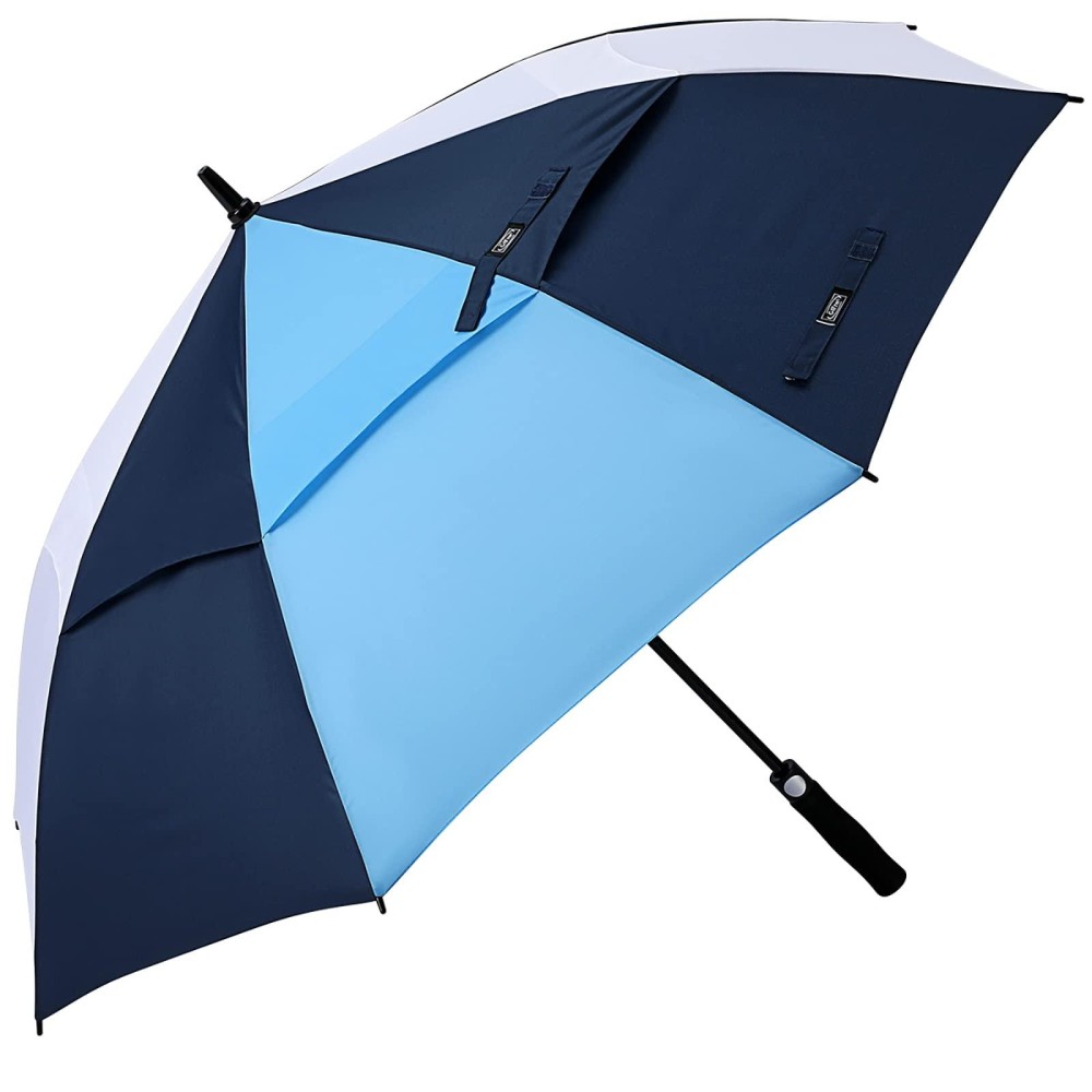 G4Free 62 Inch Automatic Open Golf Umbrella Extra Large Oversize Double Canopy Vented Windproof Waterproof Stick Umbrellas (White+Dark Blue+Sky Blue)