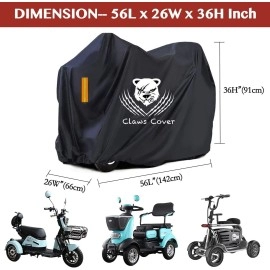 ClawsCover Mobility Scooter Storage Cover,Waterproof Outdoor Scooter Handicap Electric Wheelchair Covers,Heavy Duty All Weather Fadeless 420D Polyester Cloth,with Storage Bag-56