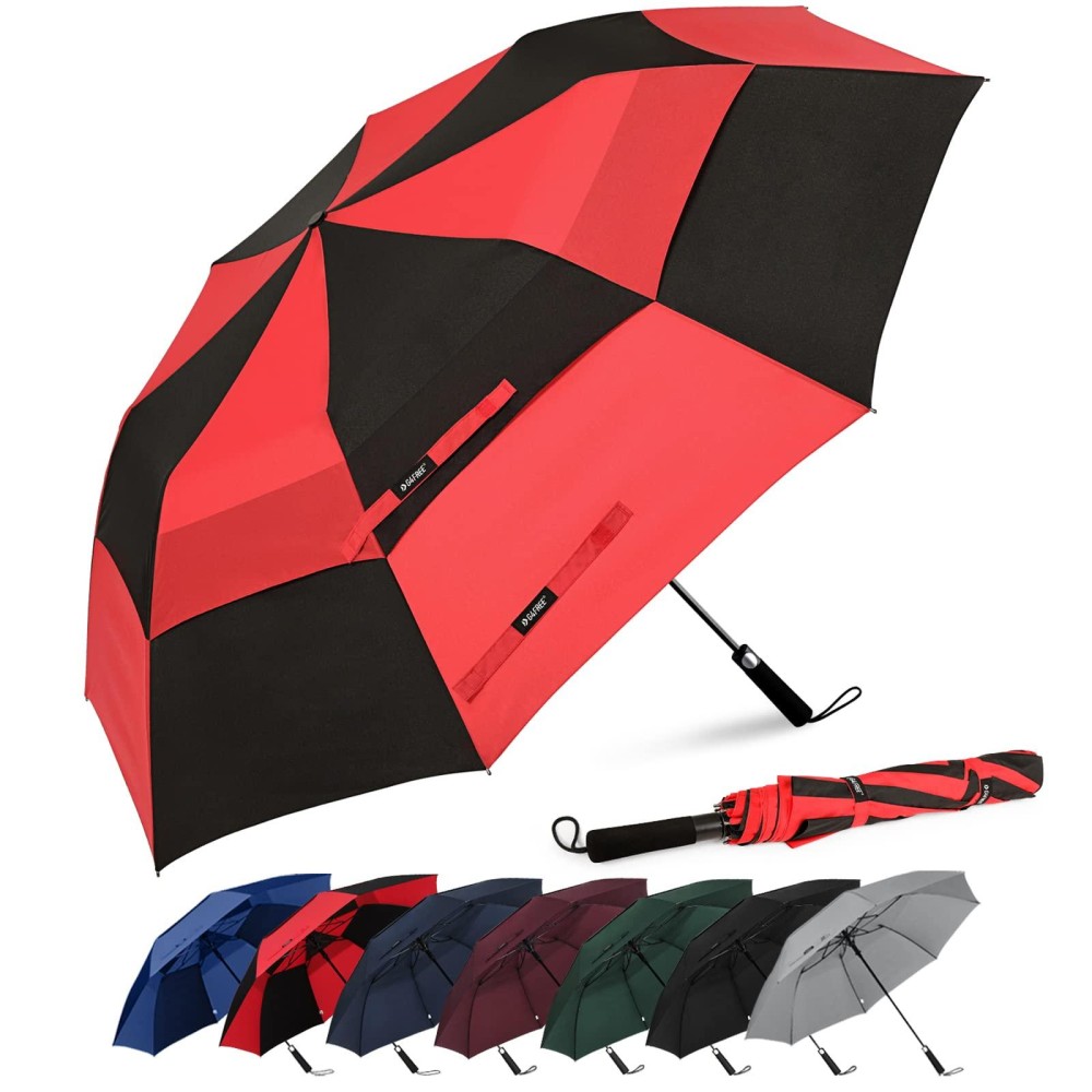 G4Free 62Inch Portable Golf Umbrella Automatic Open Large Oversize Vented Double Canopy Windproof Waterproof Sport Umbrellas(Blackred)