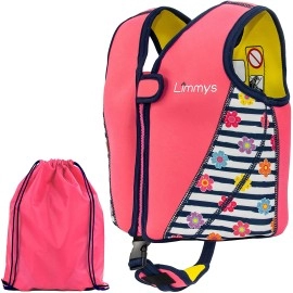 Limmys Premium Neoprene Swim Vest For Children - Ideal Buoyancy Swimming Aid For Boys And Girls, Toddlers - Modern Design Swim Jacket - Drawstring Bag Included (Pink, Medium)