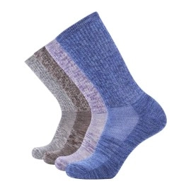 Enerwear 4 Pack Women'S Merino Wool Outdoor Hiking Trail Crew Sock (Us Shoe Size 4-10, Light Grey/Blue/Multi)