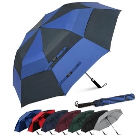 G4Free 62 Inch Portable Navy Golf Umbrella Automatic Open Large Oversize Vented Double Canopy Windproof Waterproof Sport Umbrellas (Navy/Royal Blue)