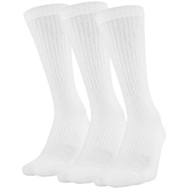 Under Armour Adult Training Cotton Crew Socks, Multipairs , White (3-Pairs) , Large