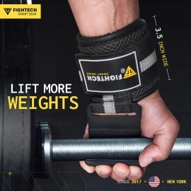 FIGHTECH Lifting Hooks for Weight lifting | Hook Grips with Wrist Wraps & Straps for Powerlifting Weightlifting Grip & Wrist Support for Deadlifts & Everyday Gym Workout (BLK)