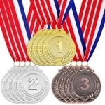 12 Pieces Award Medals 1St 2Nd 3Rd (Gold, Silver, Bronze) Metal Olympic Style Winner With Neck Ribbon, 2 Inches