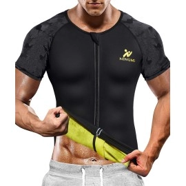 NINGMI Sauna Suit for Men Hot Sweat Suit Sauna Shirt Sweat Body Shaper Workout Neoprene Suit Zipper Short Sleeve