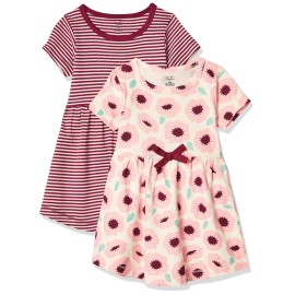 Touched By Nature Girls, Toddler, Baby And Womens Organic Cotton Short-Sleeve And Long-Sleeve Dresses, Blush Blossom Short Sleeve, 0-3 Months