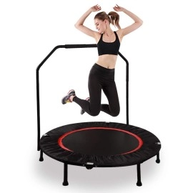RedSwing Mini Trampoline Rebounders for Adults, 40'' Folding Fitness Trampoline Workout with Removable Bar, Max Load 270Lbs, Red